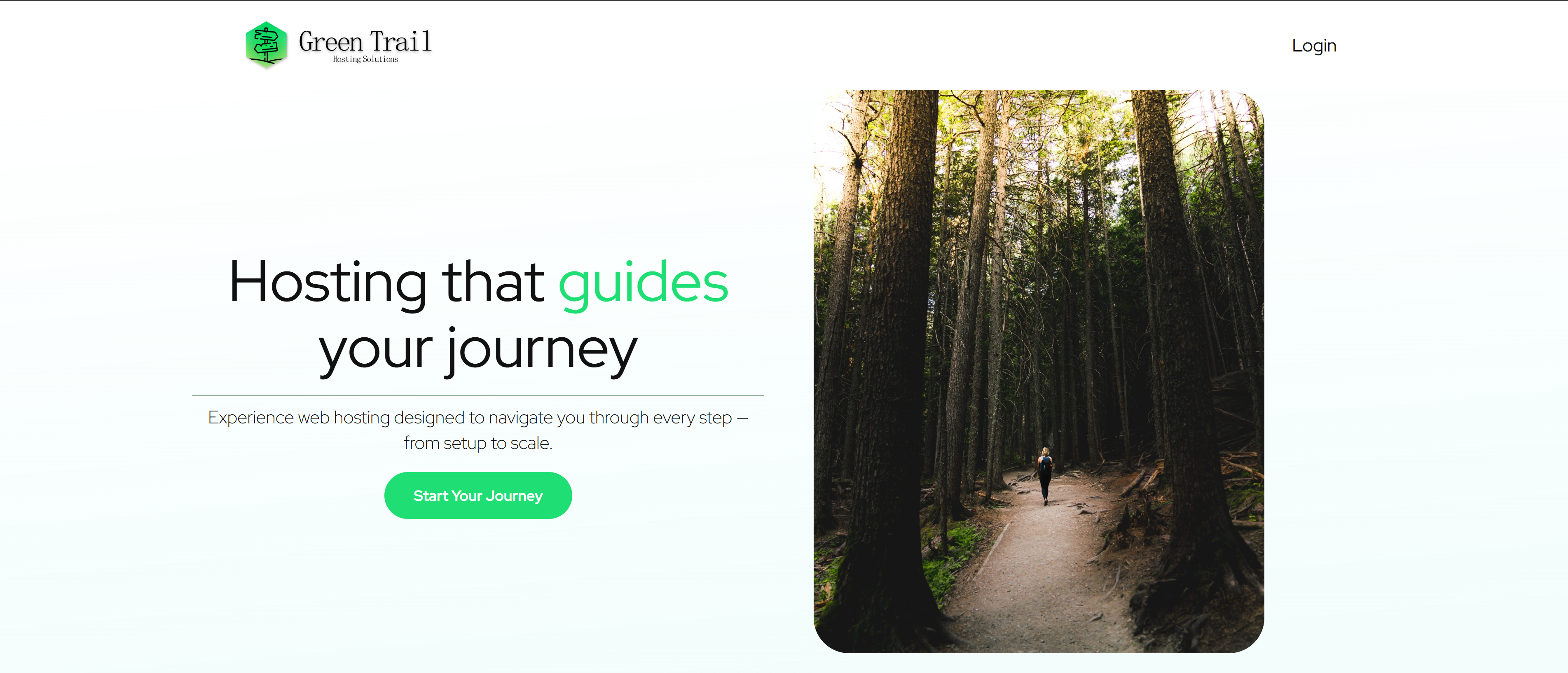 Green Trail Hosting homepage showing the Start Your Journey option