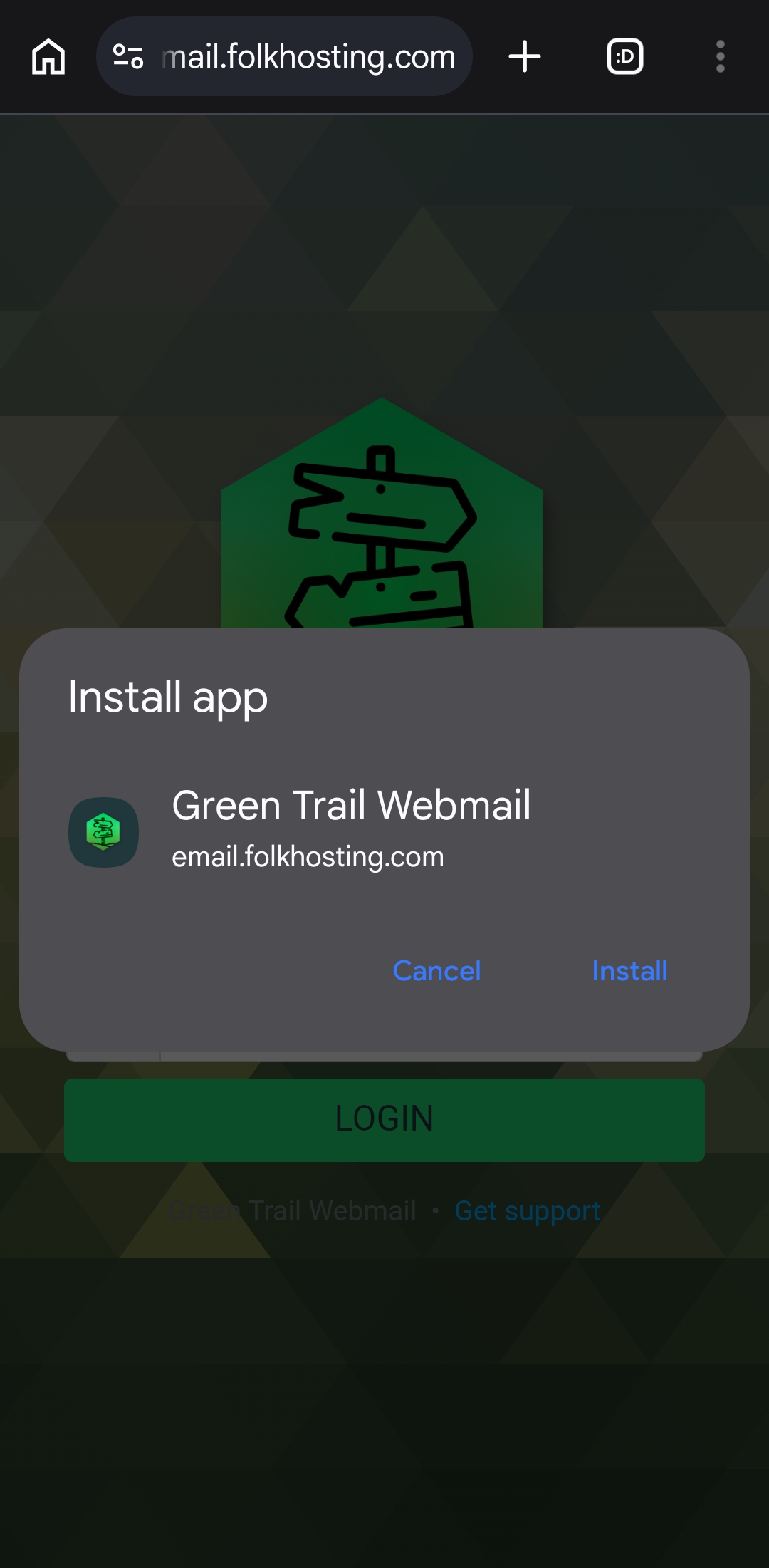 Android installation confirmation window for GTH Webmail